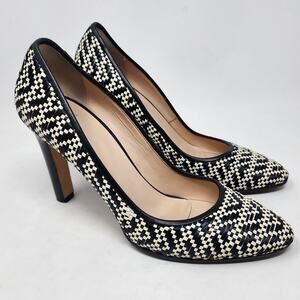 AQUATALIA Pumps Women 10.5 Woven Jute Black Leather Trim Stilettos Made in Italy